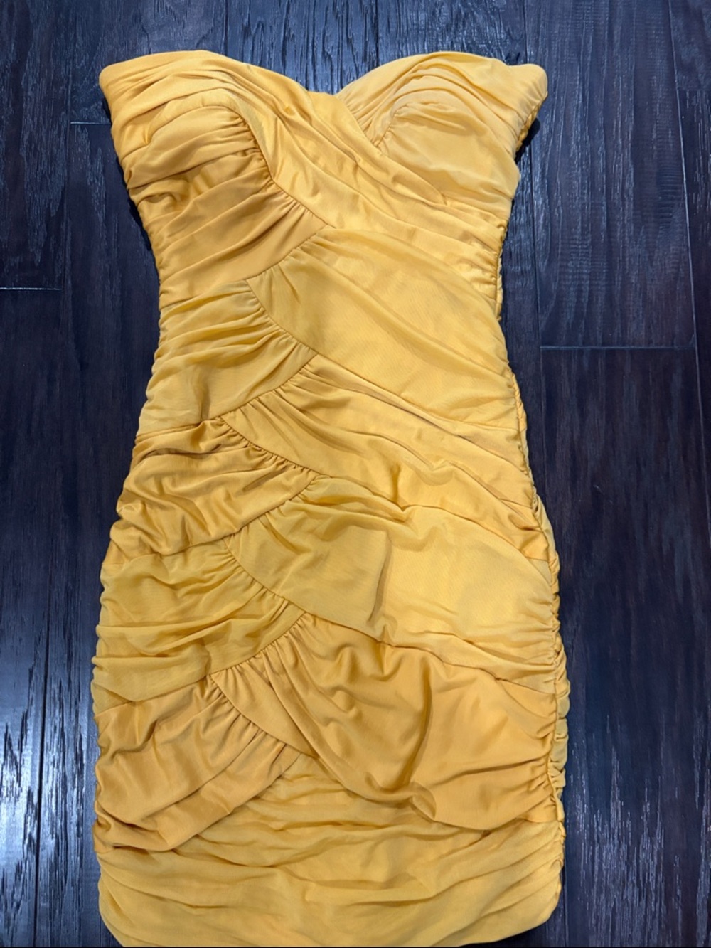 Strapless Ruched Yellow Cocktail Dress